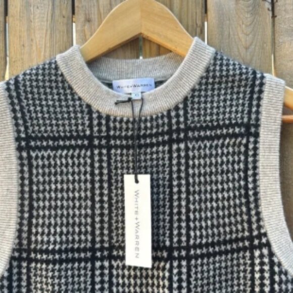 White + Warren Houndstooth Sweater in Black and Beige NWT - Picture 2 of 6